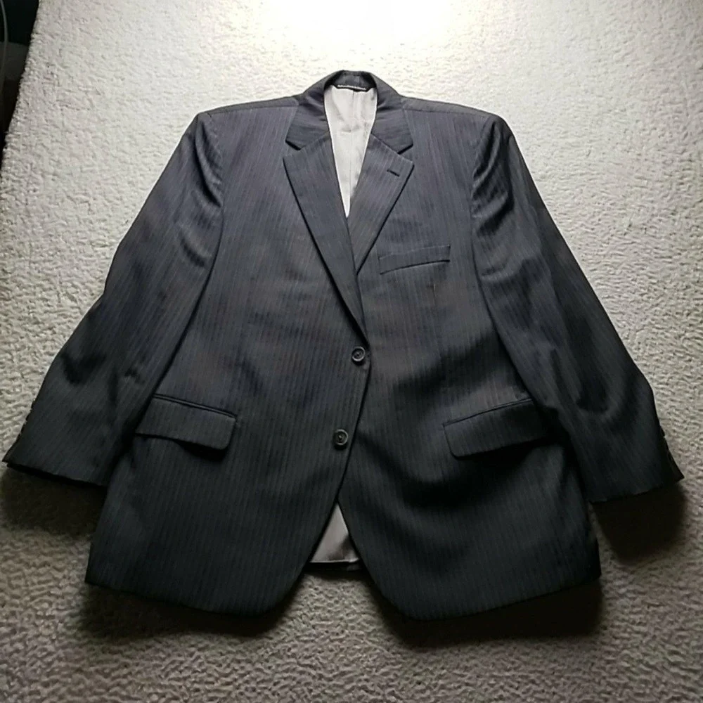 Jack Victor Suit Jacket Mens 46 Short Gray Wool Pinstripe 2 Button Notch Lapel